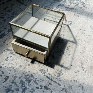 Gold Glass Jewelry Box with Little Drawer